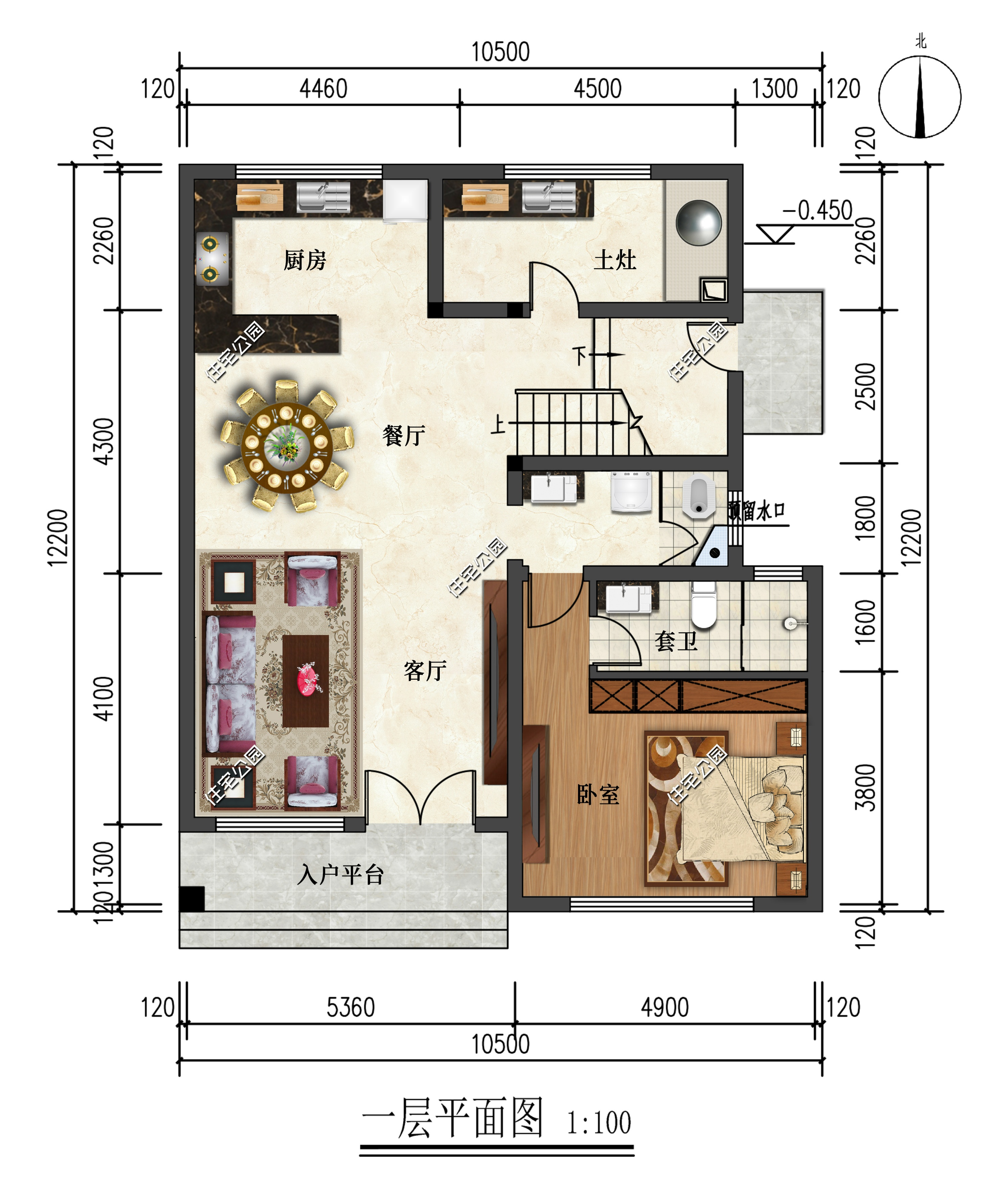 土灶+多朝南卧室,10×12米三层新中式,西墙靠近邻居做无窗设计