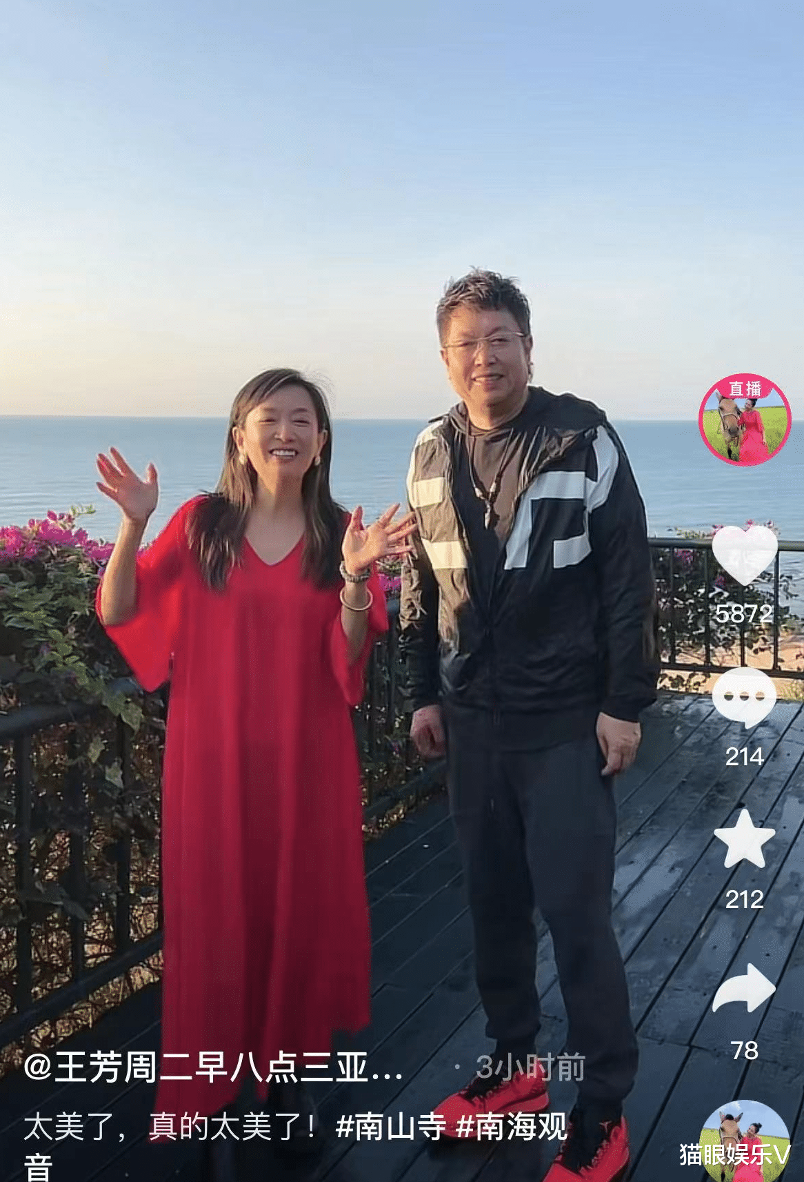 王芳|主持人王芳与搭档王为念海南游玩！身材臃肿小腹凸起，被疑怀二胎