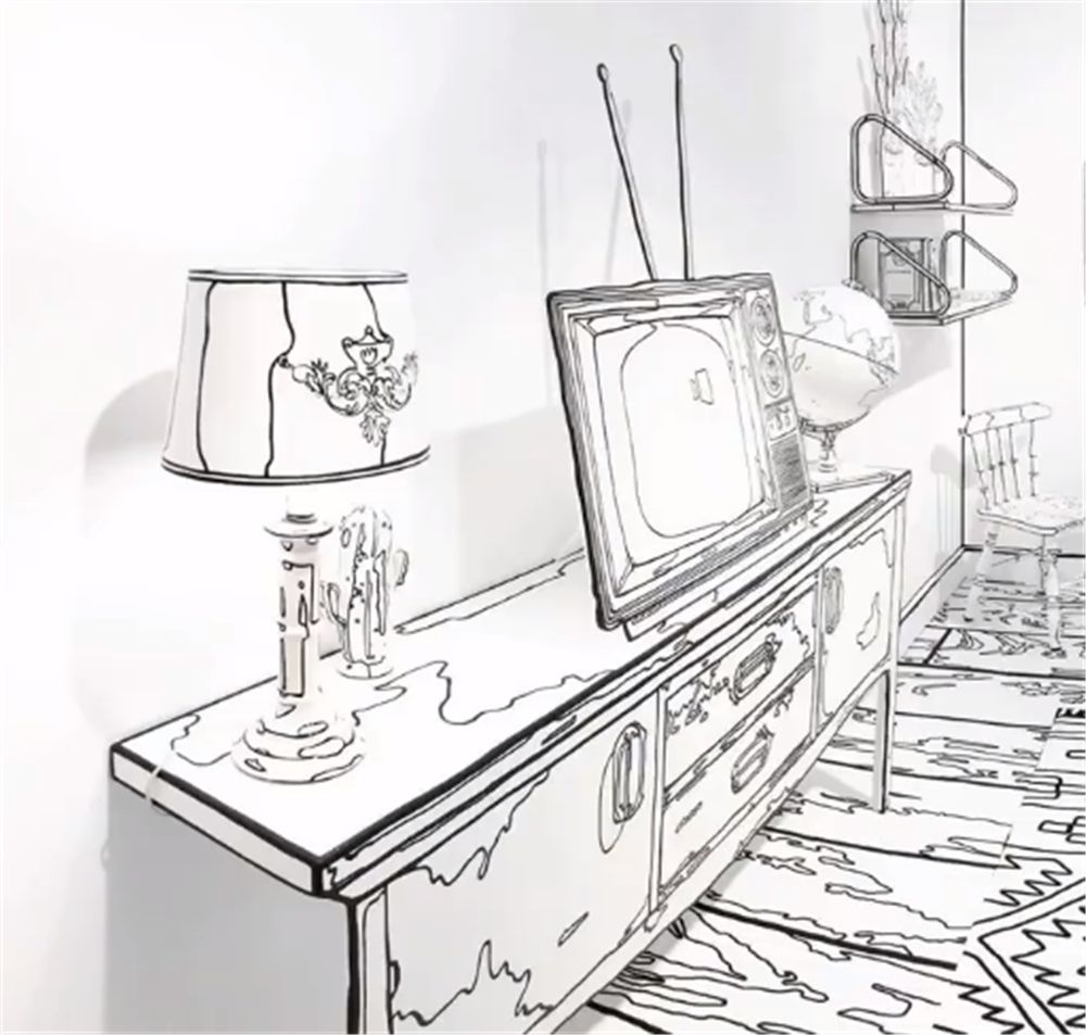 她把家装饰成“黑白漫画”,手绘线条以假乱真,网友:也太牛了