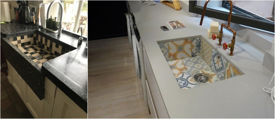 成品水槽看腻了，装修没用完的花砖，围着水槽贴一圈，只会更好看