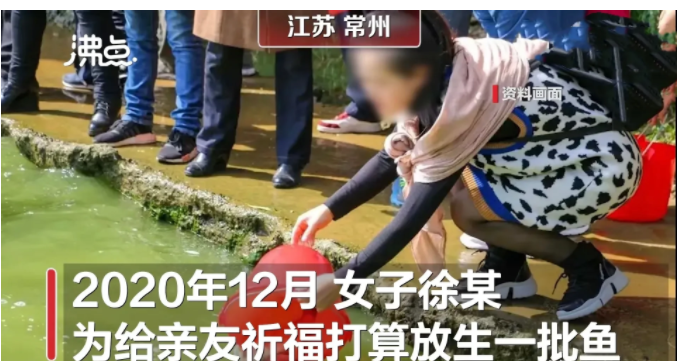江苏常州,女子徐某听人说,放生可以给亲友祈福,积累福报,就打算发生一批鱼