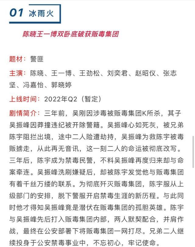 王一博|《冰雨火》暂定上映,最新招商信息放出,王一博的陈宇来了