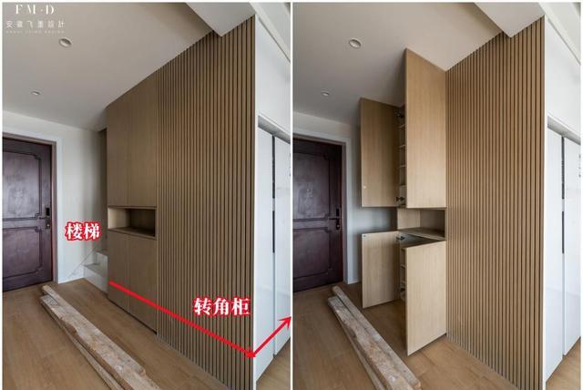入户2边太窄?装个转角柜算了,一面鞋柜一面冰箱柜,储物翻倍