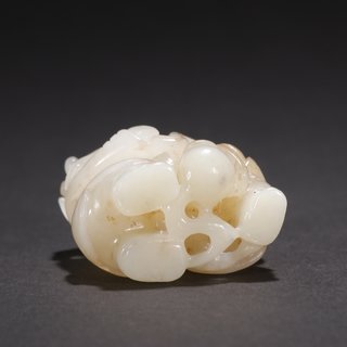 和田玉籽料|和田玉籽料双童献寿雕件