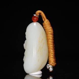 和田玉籽料|旧藏【和田玉籽料 原石雕弥勒佛】 挂件