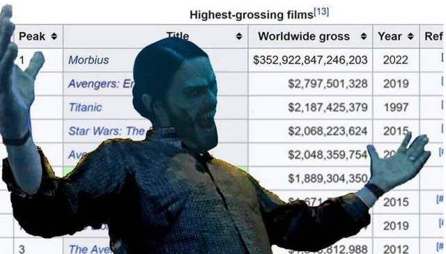 莫比亚斯|梗太火了，烂番茄17%的《莫比亚斯》又被索尼拿来重映