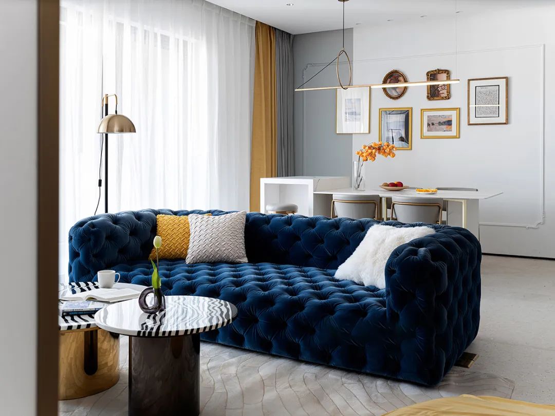 复古蓝+亮金饰,打造空间柔美轻奢质感
