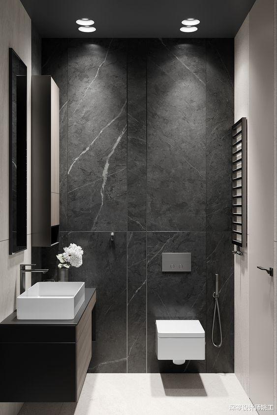 不到6㎡的卫生间,搭配瓷砖务必遵循“墙浅地深”口诀,提亮不显压抑