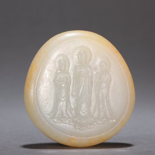 |旧藏-和田白玉「三世佛」原石挂件