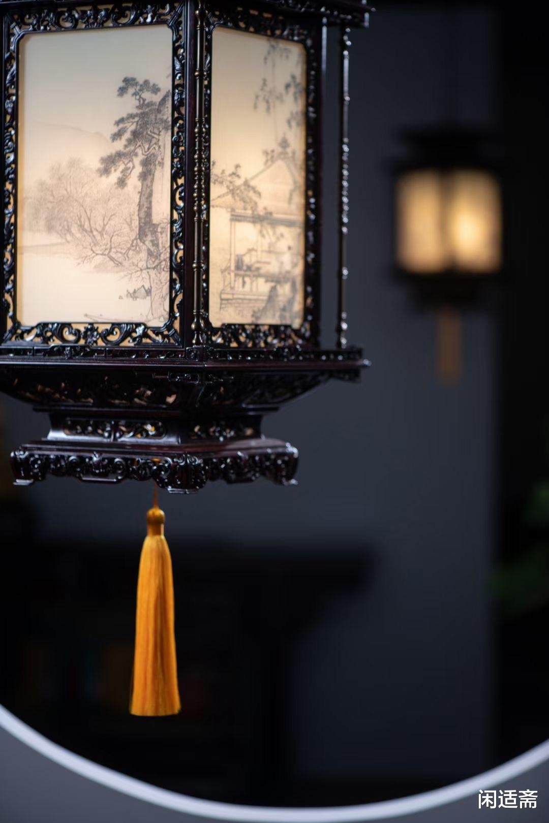 安思远藏款，大红酸枝满雕，中式四方宫廷吊灯