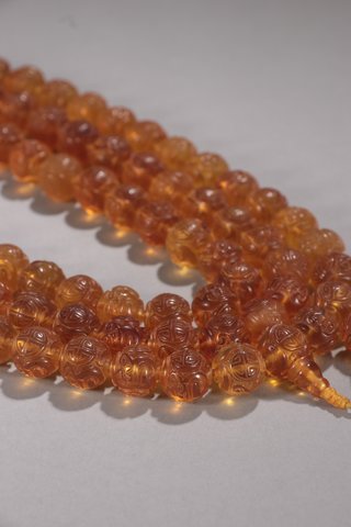 |清代-天然金珀圆雕团寿108佛珠