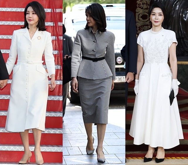 金建希欢迎印尼总统夫妇！西装配花裙又美又嫩，摘下口罩又变美了