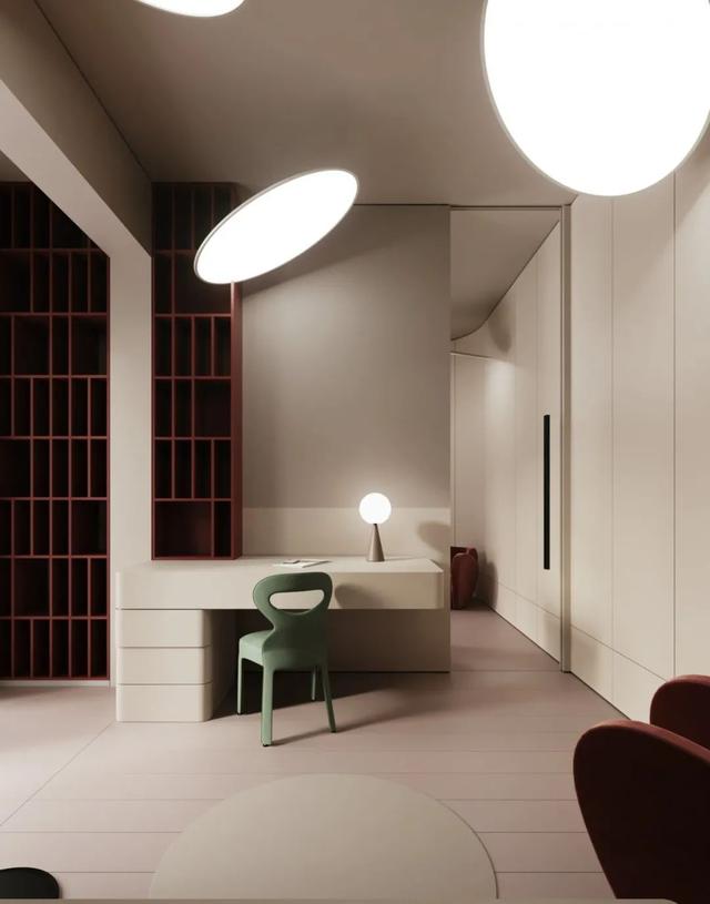 200㎡极简时尚风,优雅线条、盘状灯具,大胆配色,设计高级独特