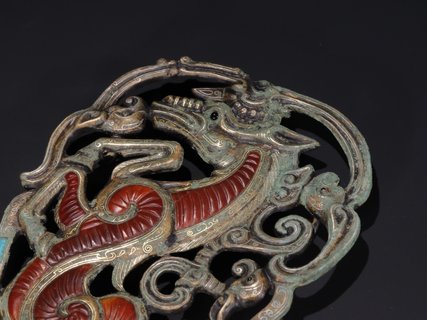 玛瑙|旧藏【铜制措金银镶玛瑙 龙纹 马配饰】