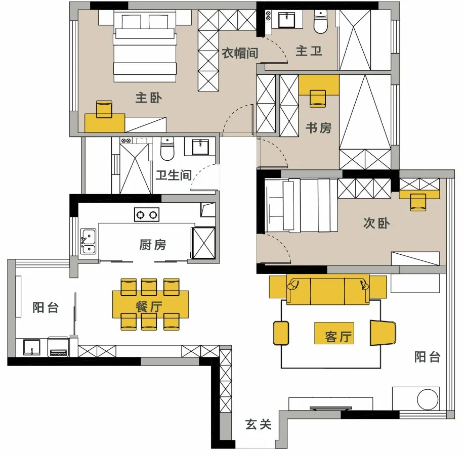 126㎡美式风格，跳脱的绚丽色彩、流畅的石膏线条，舒适慵懒又不失精致