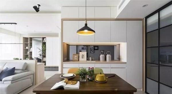 小户型听我的,餐边柜延长台面做弧形处理,打造西厨一家2个厨房