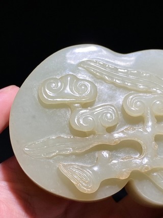 和田玉籽料|清 和田玉籽料 青白玉 灵芝如意洗 水盂