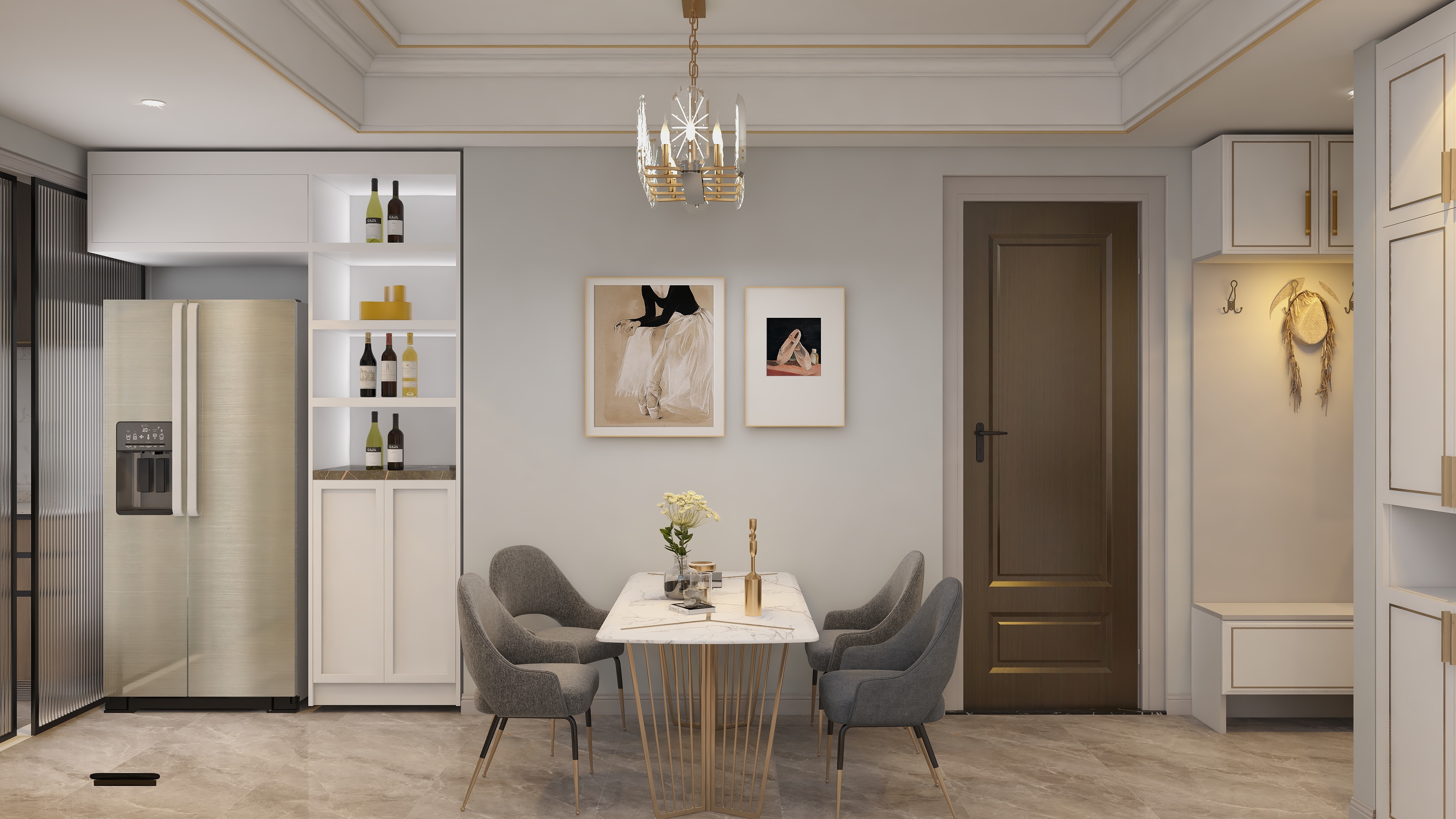 嵌入式餐边柜设计 112平米现代轻奢风装修案例鉴赏