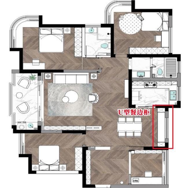 拜托,餐厅没必要装太多柜子,别人家窗边这一组U型餐边柜就够了