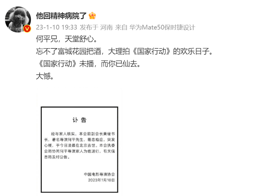 姚晨|华语影坛悲喜两重天:著名导演何平去世,杨紫琼获得金球奖影后