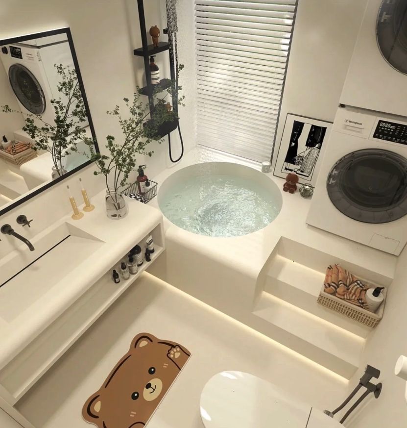 一间只有5㎡的卫生间,却用微水泥自砌浴缸,装修成超舒适的样子