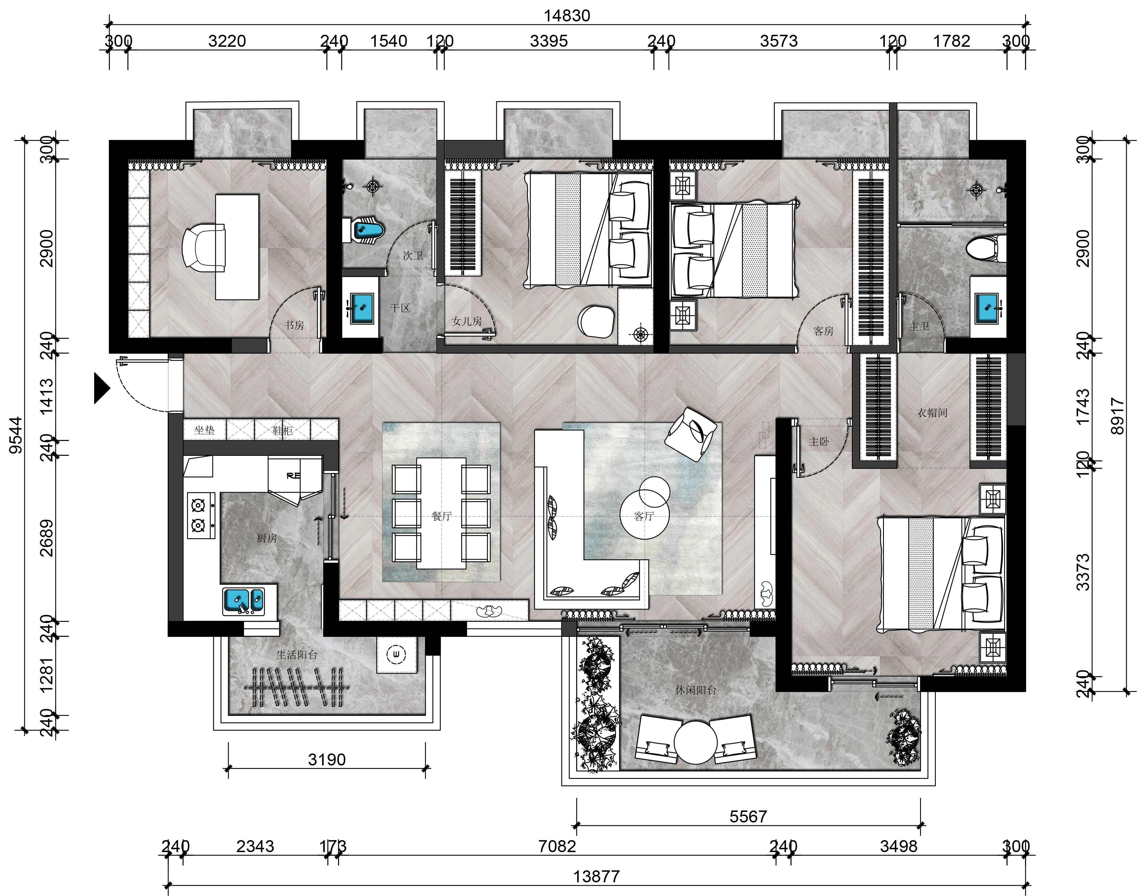 峯荟花园150㎡现代风格，简洁清爽