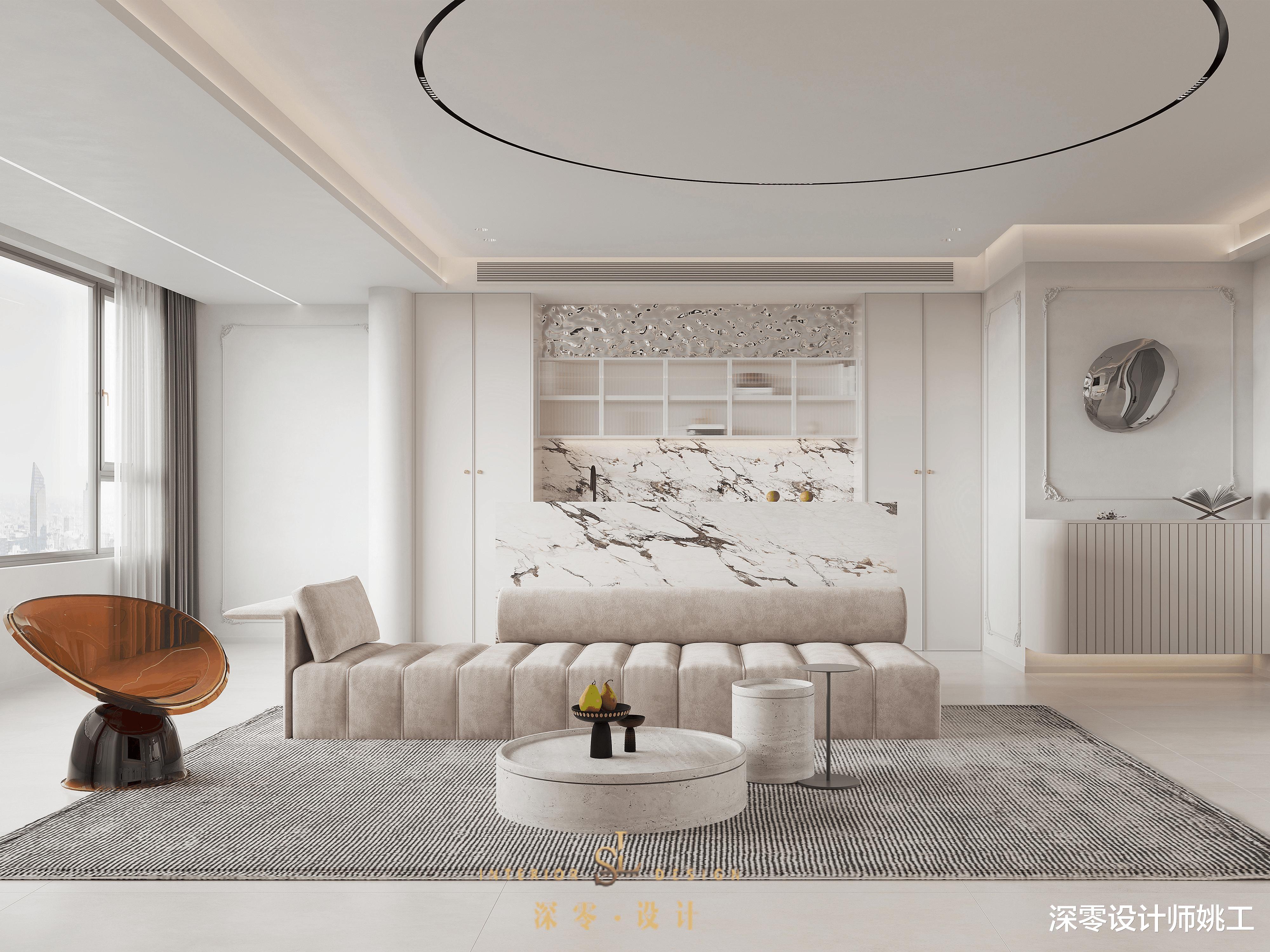 合肥-融创玖樟台150㎡三室,用岩板和线条把控细节,不浮夸不张扬