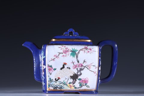 珐琅彩|回流 紫砂珐琅彩 鹤与天齐 茶壶