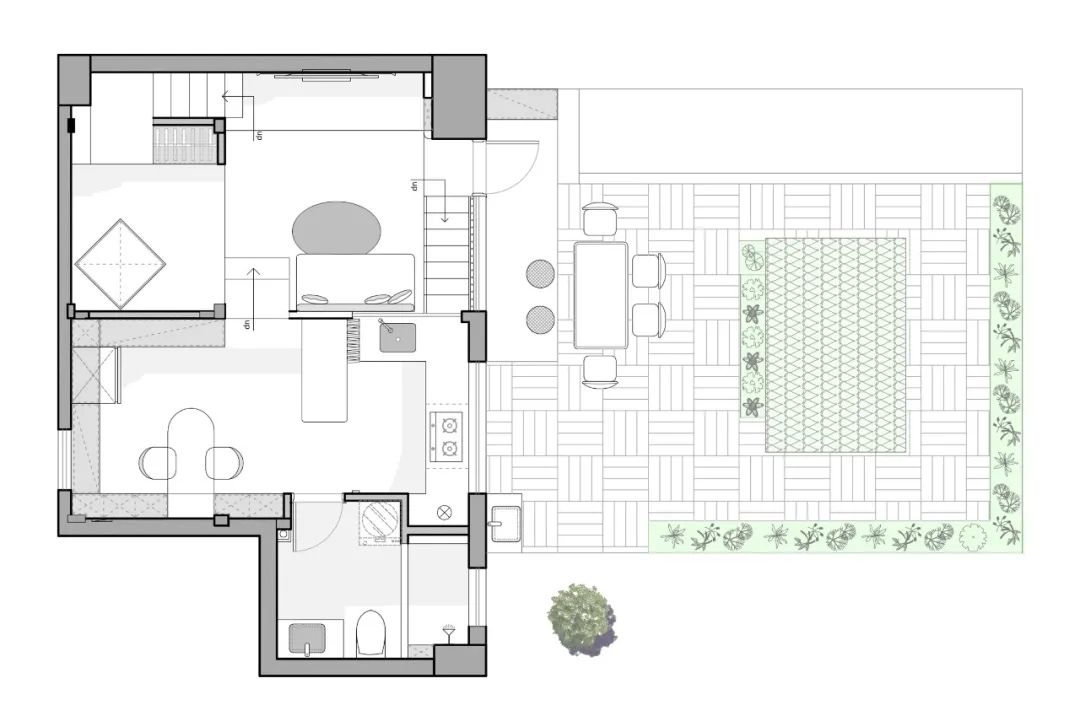 层高4米3,面积40㎡超旧学区房,改出两室一厅,带入户花园