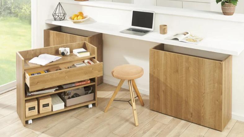 很是灵活的设计，抬高20cm装3个柜子，功能性提升，收纳多出不少