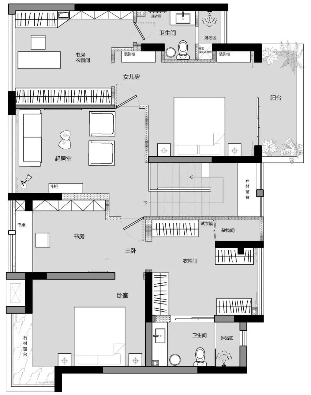 160㎡轻美式，自带氛围感的灰蓝色，营造浪漫的顶楼跃式！