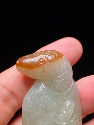 翡翠|清中期 老坑翡翠 十二生肖蛇 蛇神 把件 把件