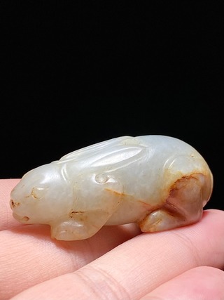 和田玉籽料|汉 和田玉 籽料 白玉 玉兔 挂件 把件