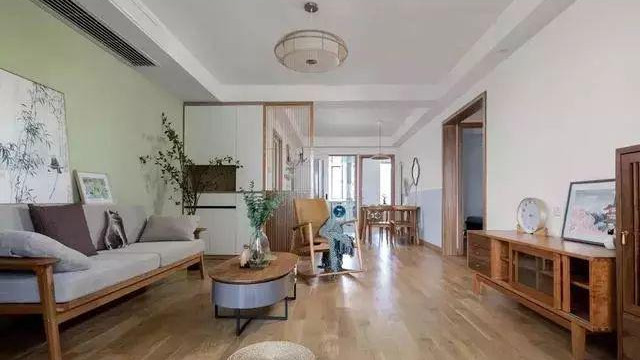 简中式风，古色古香的原木与清新淡雅的绿色搭配，效果别具一格