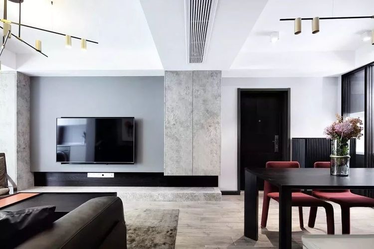 74平现代两居室,经典黑白灰,配上红色点缀,气质非凡