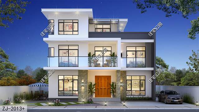 12×8米东墙无窗的三层现代别墅,占地仅94平