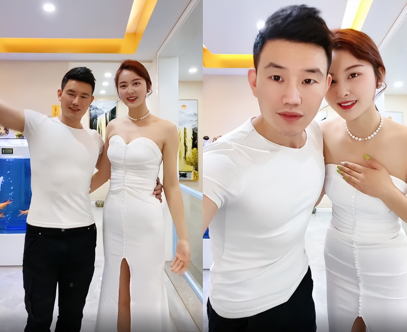 谢孟伟|嘎子哥与娇妻家中大秀恩爱！嘴对嘴亲吻太甜蜜，身后巨型鱼缸瞩目