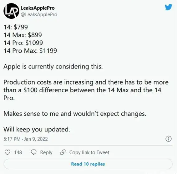 苹果|iPhone14售价再次确定：标准版不涨价，售价5999元起！