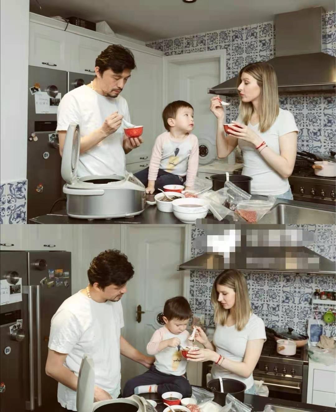 谢晖|前国脚谢晖晒全家福,二婚外国娇妻秀毛笔字,穿旗袍身材凹凸有致