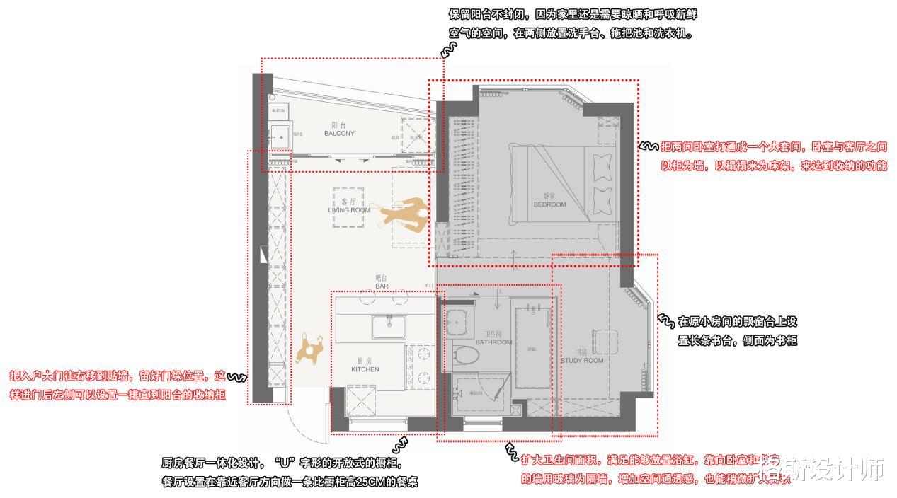 90后夫妻48㎡小家火了,超多收纳空间,卫生间玻璃间隔,好羡慕
