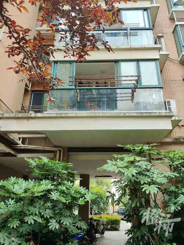 小女孩站在自家阳台外,双手紧紧握住阳台的晾衣架……