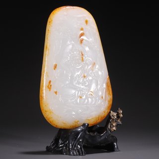 和田玉籽料|旧藏·和田玉籽料黄财神原石摆件