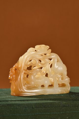 |清代 和田玉松鹤延年摆件