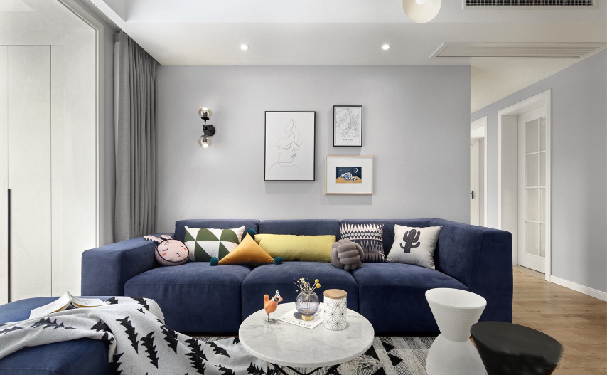 90㎡简约北欧，全屋蓝灰主色调，色彩多变，朋友：有点小清新