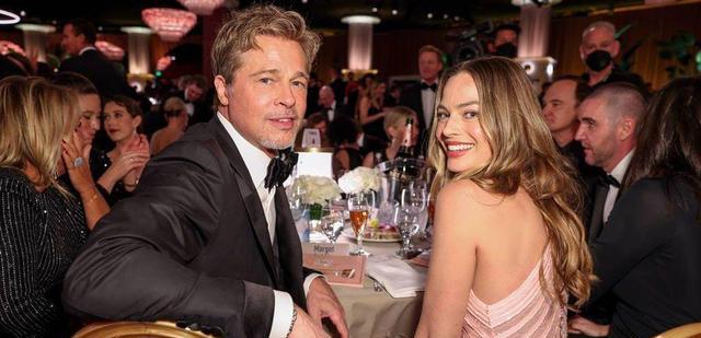 金球奖|罗比同框偶像布拉德皮特,粉丝直呼金球奖最美合照