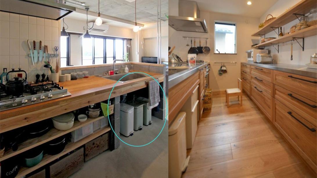 从日本厨房里偷学一招：厨房水槽底下不打柜，直接留空实用性翻倍