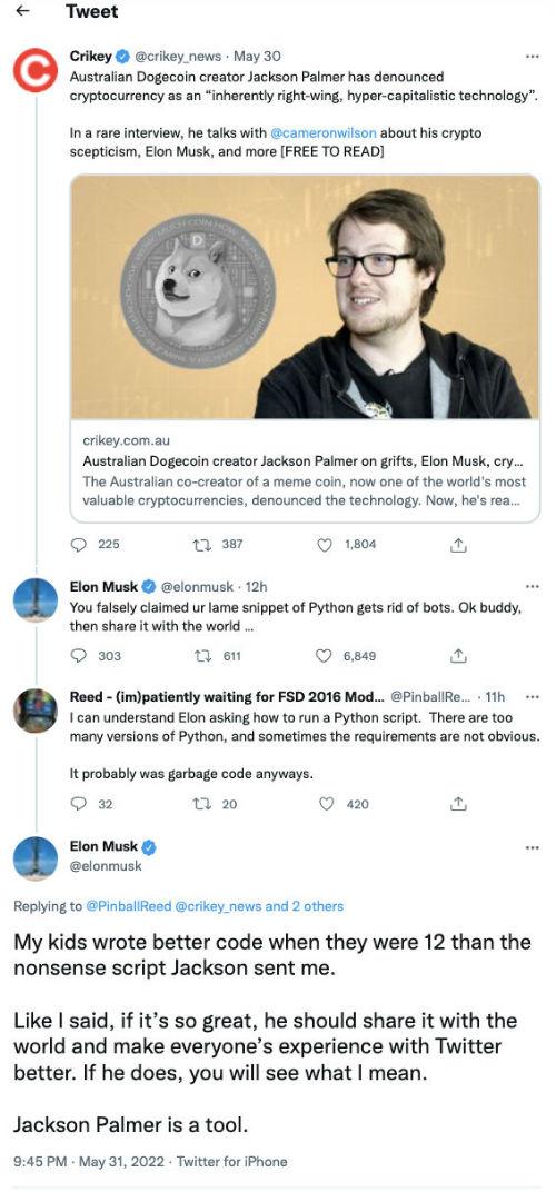 微博|狗狗币创始人批马斯克是骗子!马斯克回怼:我12岁的孩子都比你强,网友:到底谁是骗子?