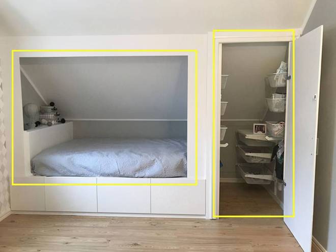 把开发商送的15平阁楼改造,斜顶墙做内嵌卧室+储物间,好机智!