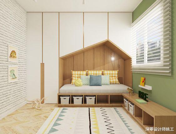 儿童房.一味追求花哨,只会适得其反,收纳柜融入树屋造型,增添趣味