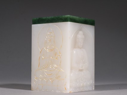 和田玉籽料|清乾隆 和田玉籽料扳指带盒一套。